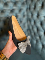 Black Diamante Bow Flats